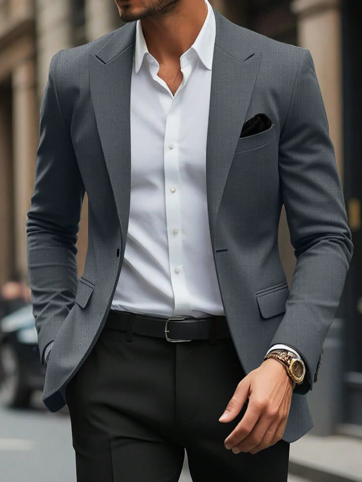 Men’s Casual Blazer Jacket With Front Button, Long Sleeve, Pocket, Notched Collar, Minimalist Design