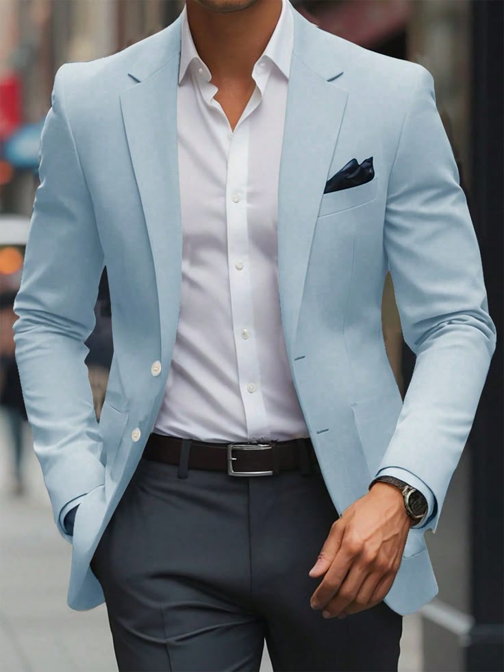 Men’s Solid Color Lapel Neck Single Breasted Long Sleeve Suit Jacket For Business Travel, Autumn